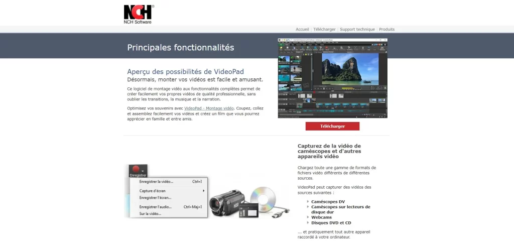 le site du logiciel Videopad