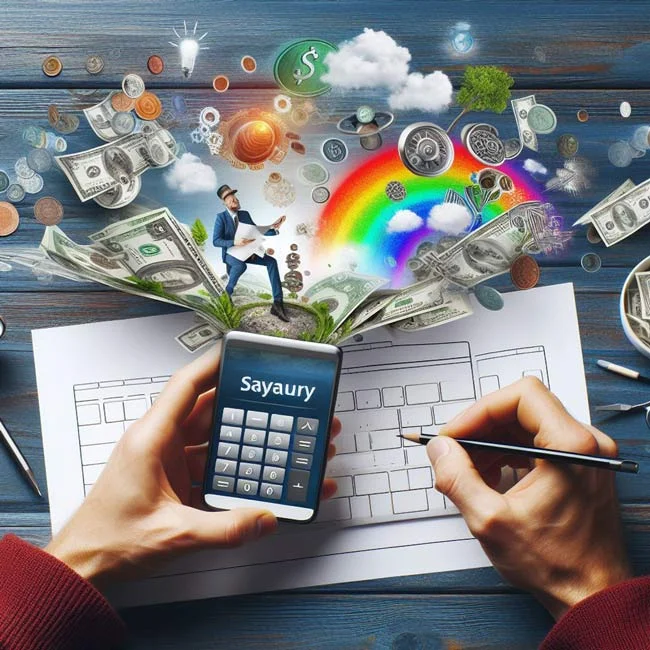 une calculatrice avec un arc en ciel