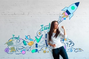 une femme avec marqué idea sur fond blanc