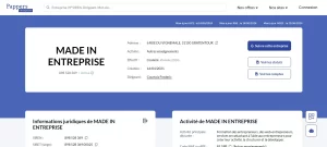une capture d'écran du site pappers sur la page de made in entreprise
