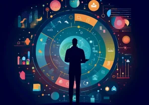 une silhouette d'homme au milieu d'icones