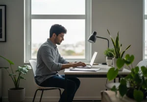 un homme en train de travailler devant son pc