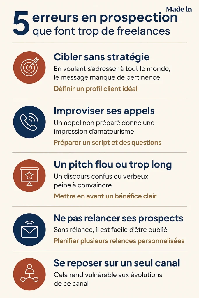 une infographie sur les erreurs des freelance lors de leur prospection
