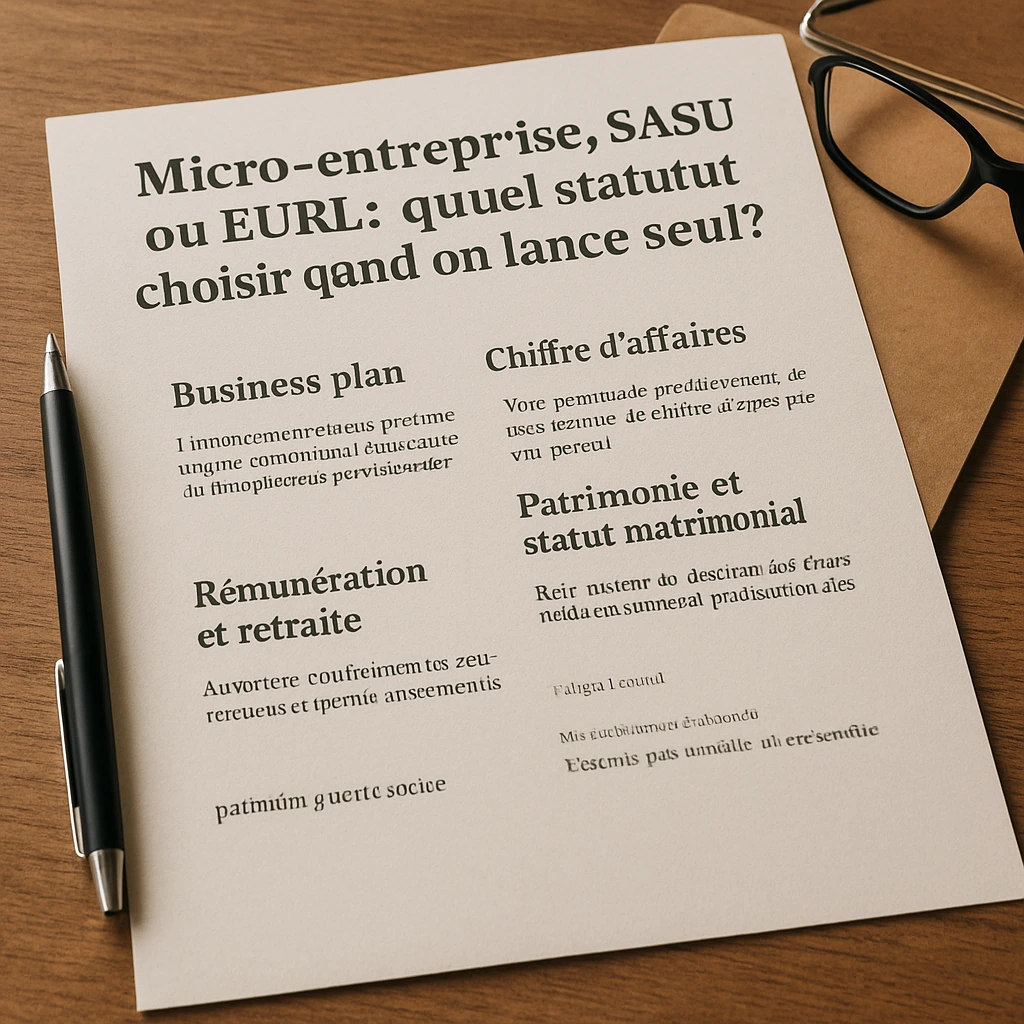 une feuille avec des infos sur les différents statuts juridiques