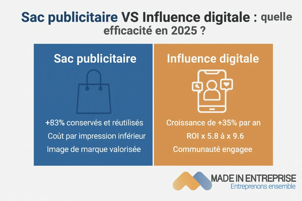 une inforgraphie comparative entre influence marketing et sac publicitaire
