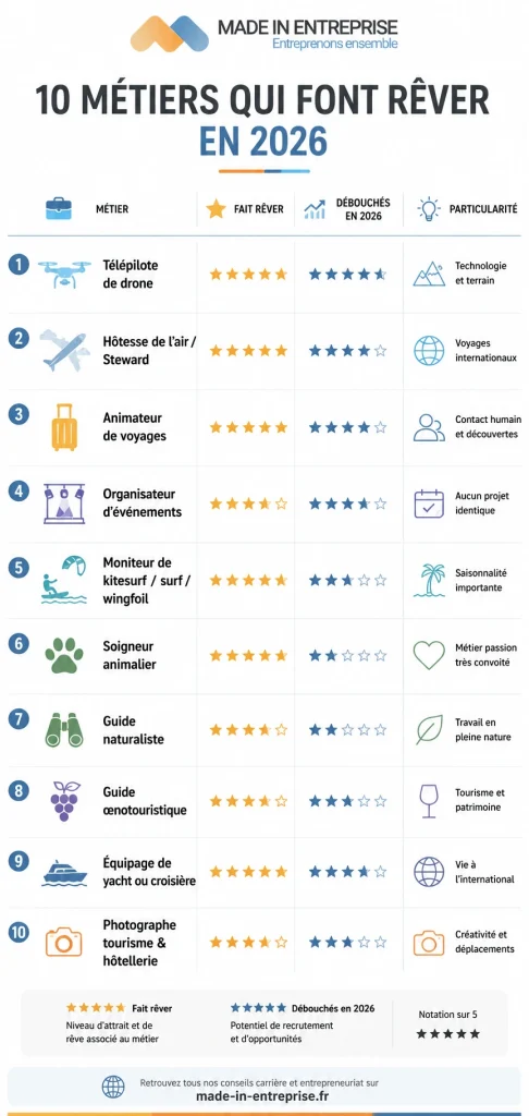une infographie sur les métiers cool en 2026