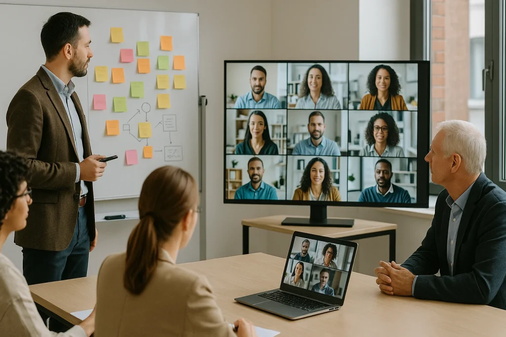 une réunion avec des gens en télétravail