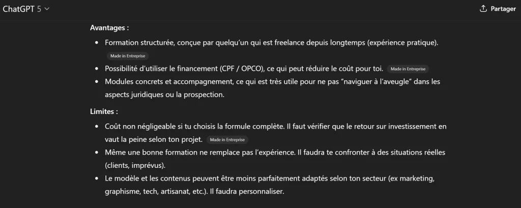 un exemple de sourcing geo dans chatgpt