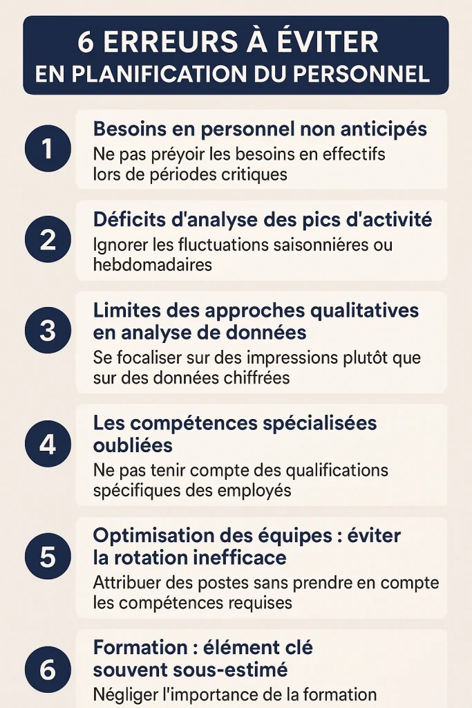 une infographie qui explique les 6 erreurs dans la gestion de la planification du personnel