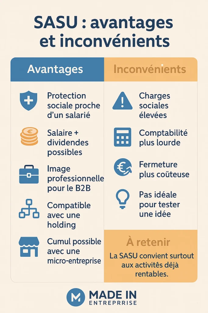 avantages et inconvénients de la sasu en infographie