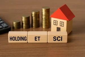 holding et sci noté devant une pile de pieces