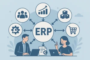 ERP marqué avec des icones pour symboliser les fonctionnalités