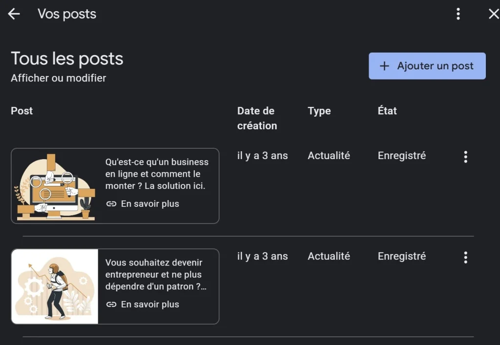 Posts de Google etablissement
