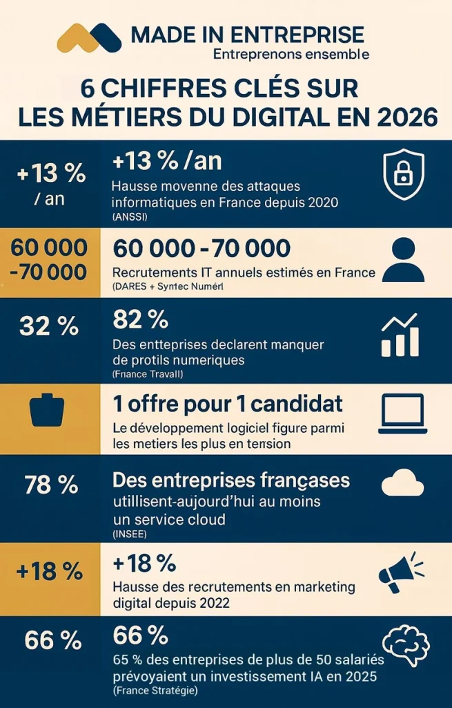 une infographie sur les chiffres des métiers du digital