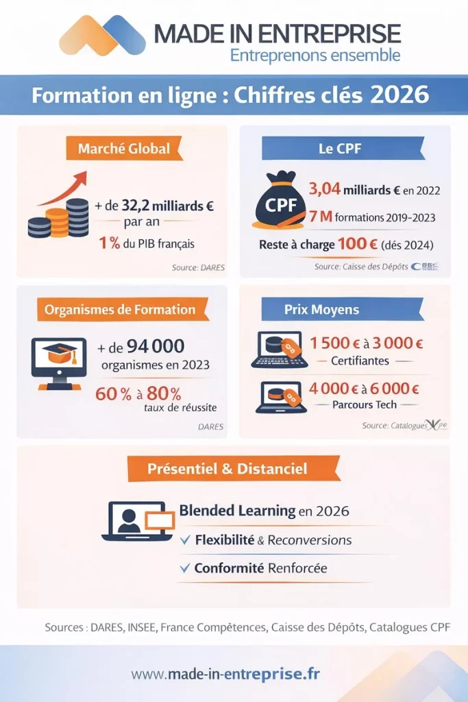infographie sur les chiffres clés 2026 de la formation en ligne
