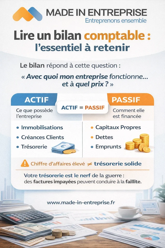 une infographie sur la lecture d'un bilan comptable
