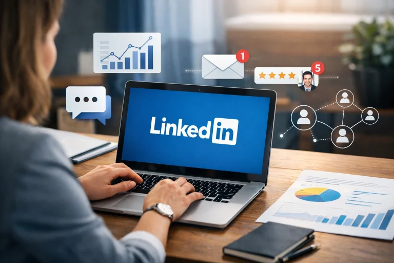 un pc avec le logo linkedin