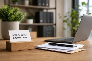 un bureau avec marqué domiciliation d'entreprise