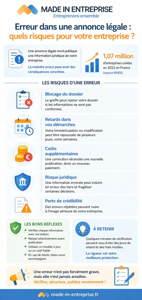 une infographie sur les erreurs lors d'une annonce légale