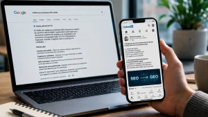 un visuel de Linkedin sur mobile et un pc avec google ouvert