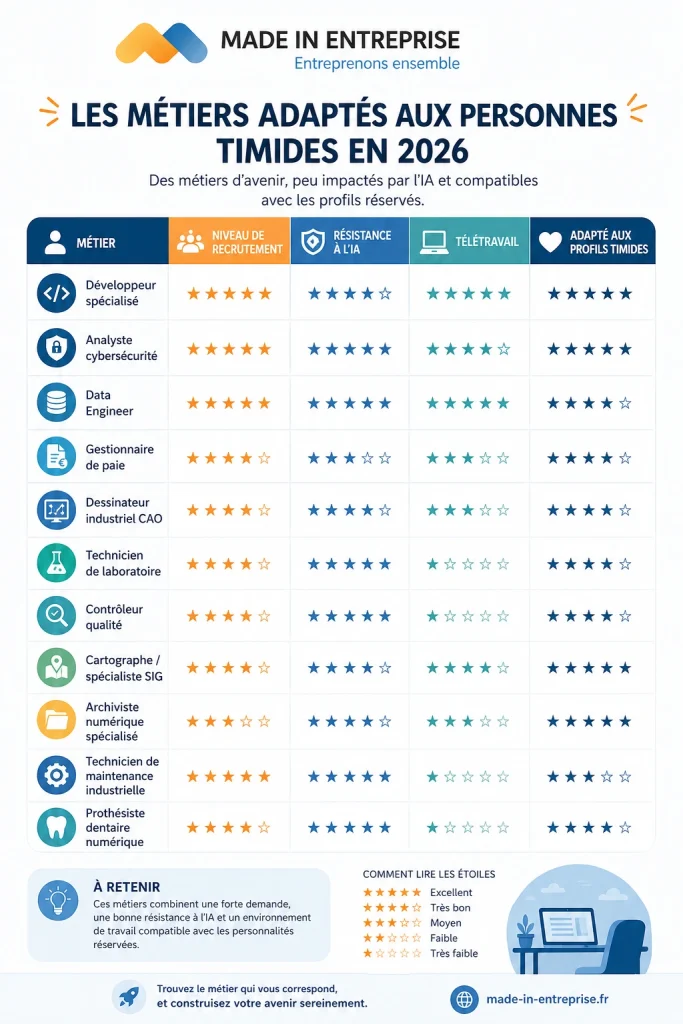 une infographie sur les métiers pour les timides