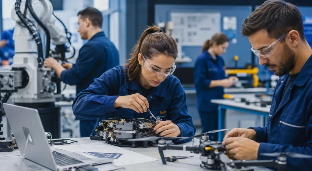 une femme sur de l'électronique