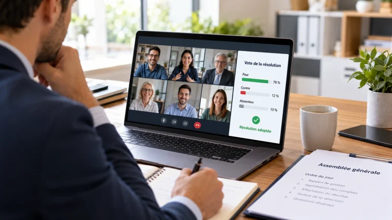 un homme en visio avec 6 autres personnes