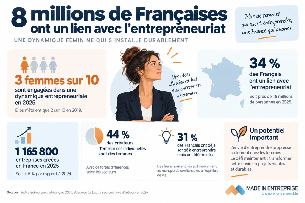 une infographie sur les 8 millions de femmes proches de l'entrepreneuriat